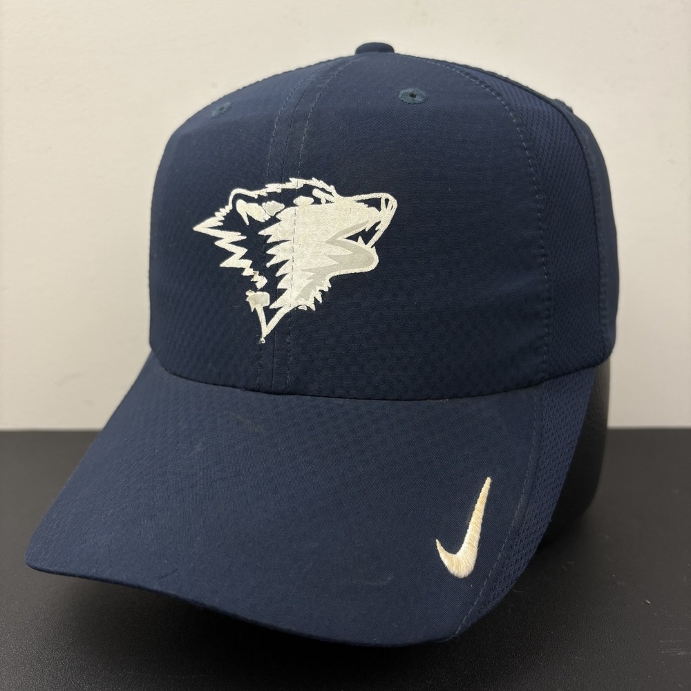 Nike Golf Featherlight Dri-FIT Strapback Hat Navy Blue Wolf Logo Performance Cap